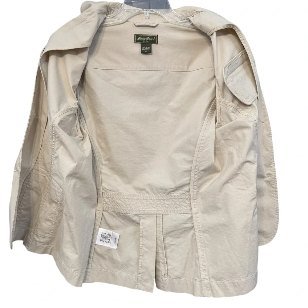 Eddie Bauer 12 Beige Cotton Stretch Utility Blazer Jacket 3/4 Sleeve Ripstop